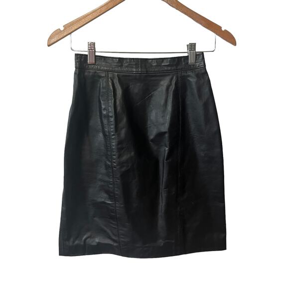 Petite Sophisticate Dresses & Skirts - VTG 90s Petite Sophisticate Black Leather A Line Moto Biker Skirt Back Zip 5/6